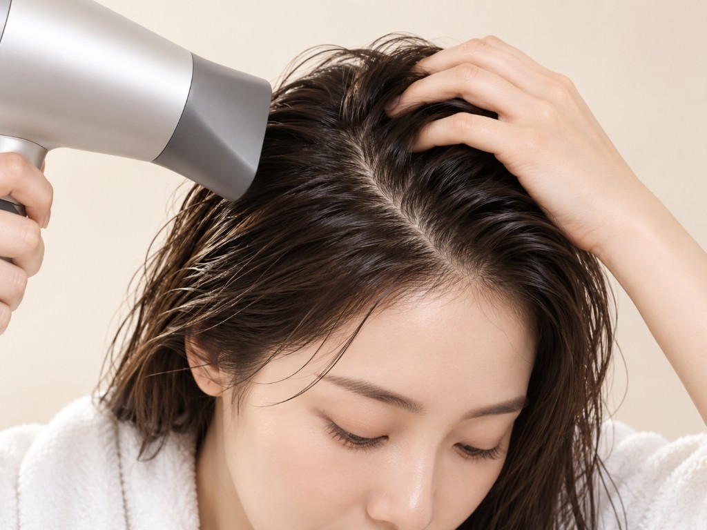 샴푸 후 물기를 정리하는 장면