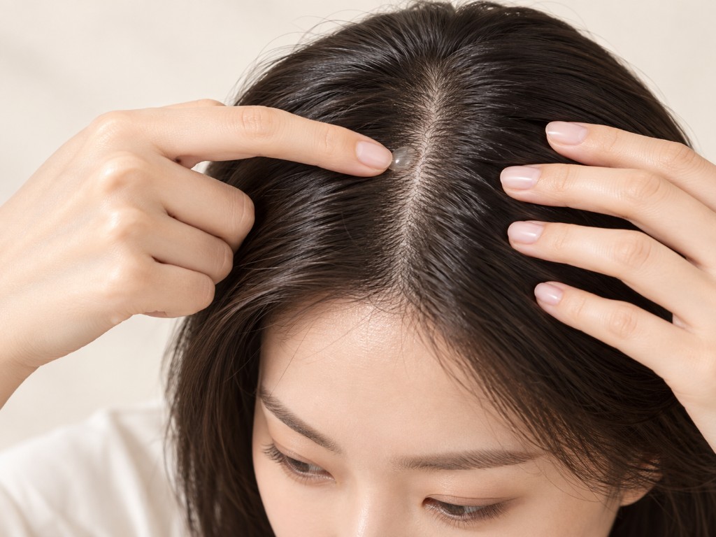 두피에 세럼을 도포하는 장면
